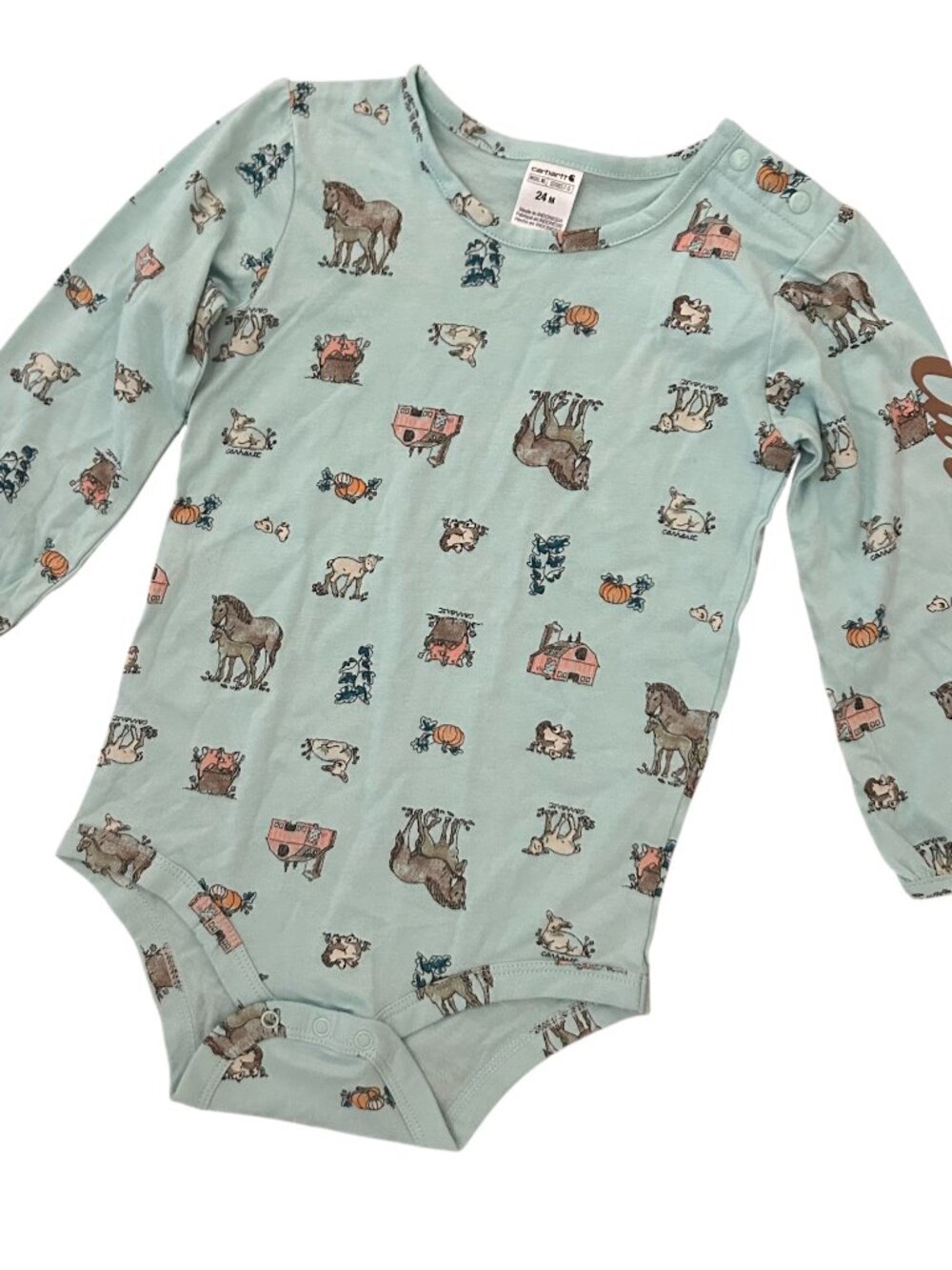 Carhartt Baby Boy Farm Life Tractor Horses Pigs Sheet Bodysuit Size 24 months